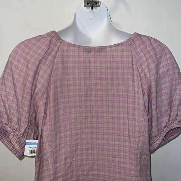 MADEWELL Linen-Blend Puff-Sleeve Button-Wrap Top in Lavender Plaid-S - Picture 6 of 9